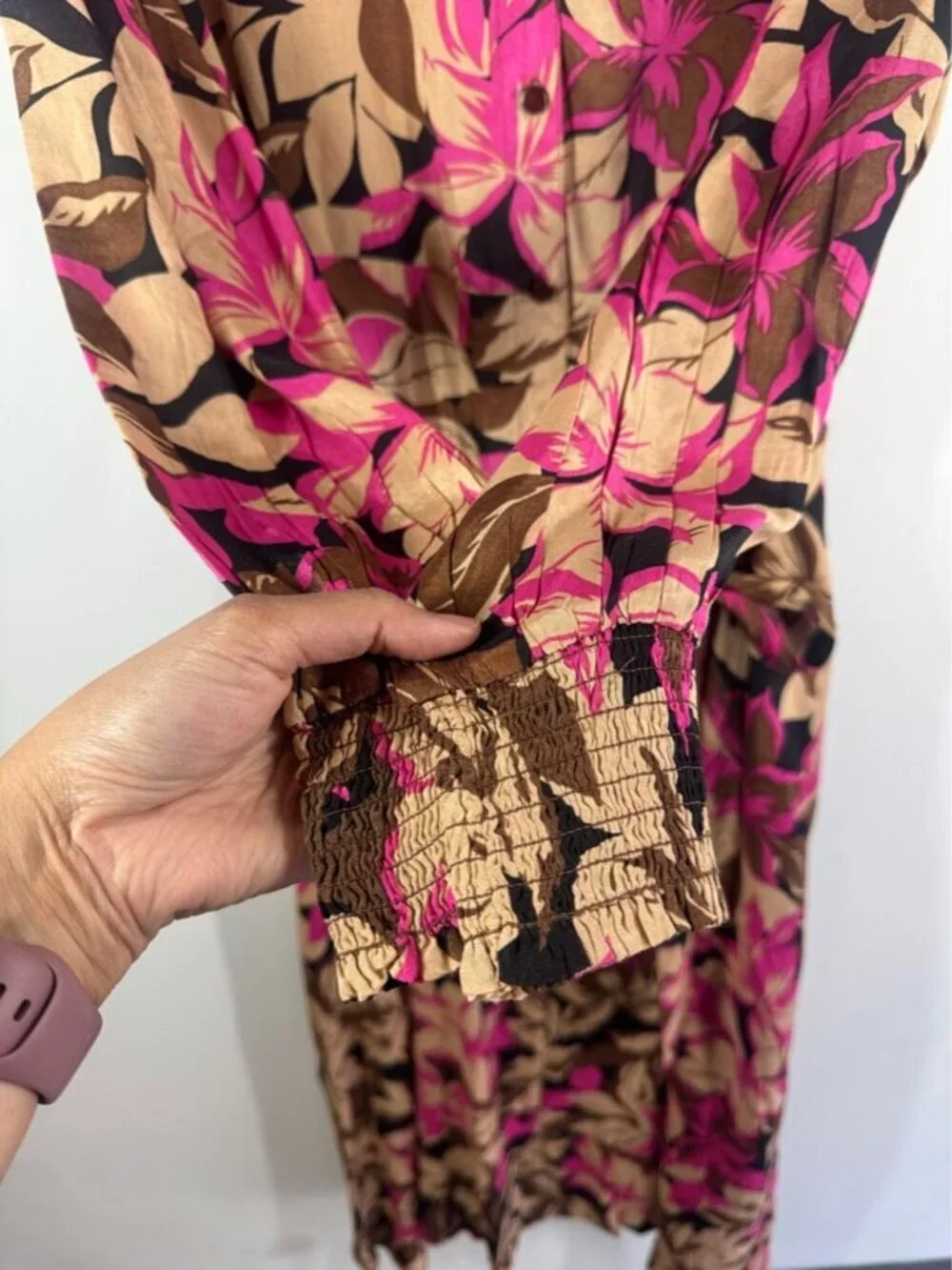 Kaffe Curve Floral Midi Dress Brown Pink Size 48 Boho Vacation Chic Resort Wear